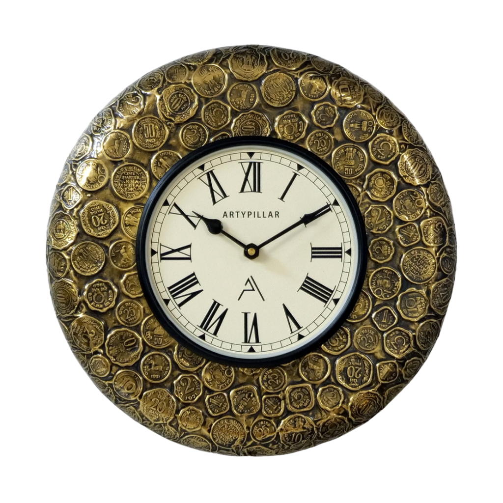 Artypillar Metal Emboss Designer Round Wall Clock - 12 Inch