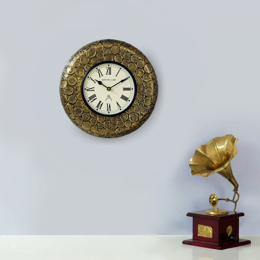 Artypillar Metal Emboss Designer Round Wall Clock - 12 Inch