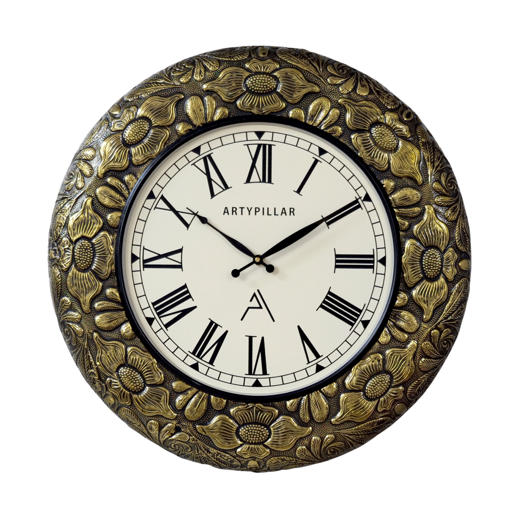 Artypillar Metal Emboss Floral Round Wall Clock - 18 Inch