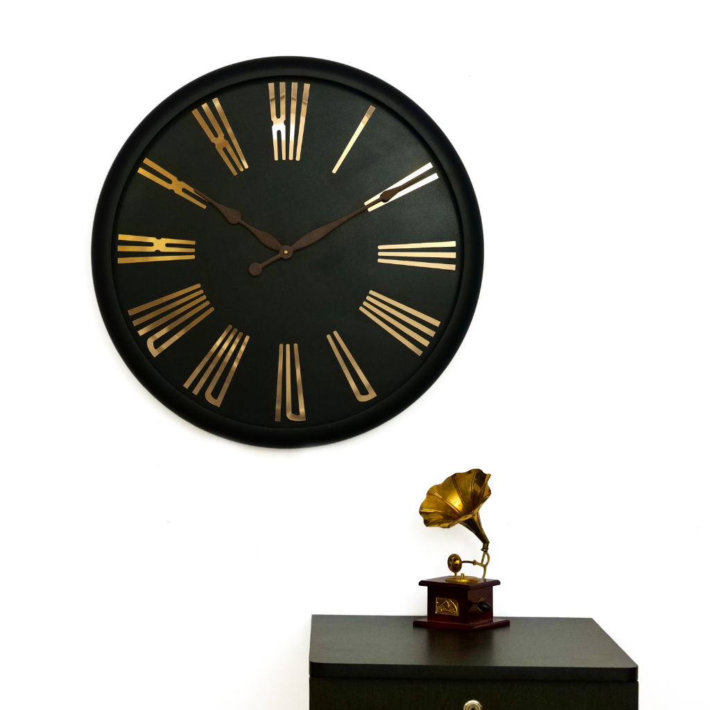 Artypillar Black & Gold Modern Designer Round Wall Clock - 24 Inch