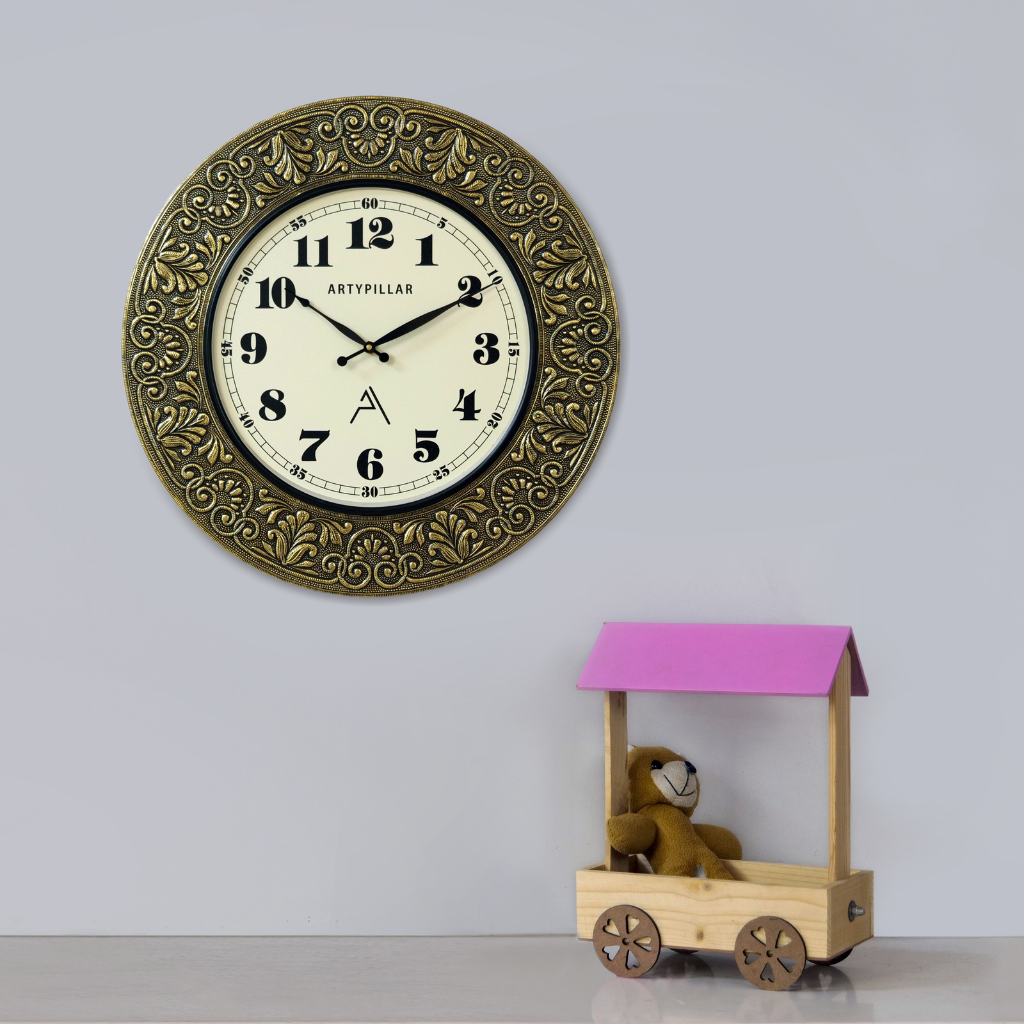 Artypillar Metal Emboss Classic Designer Round Wall Clock - 18 Inch