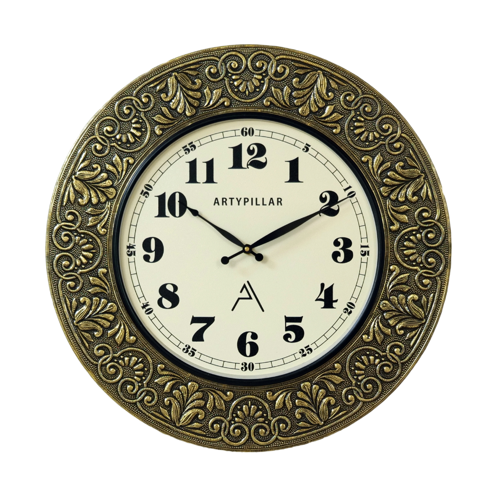 Artypillar Metal Emboss Classic Designer Round Wall Clock - 18 Inch