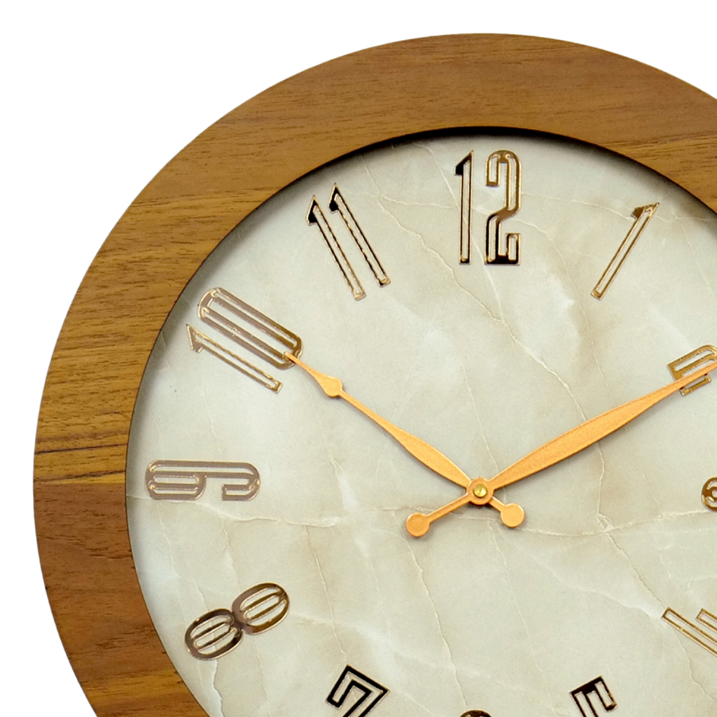Artypillar Wooden Marble Dial Designer Round Wall Clock - 14 Inch