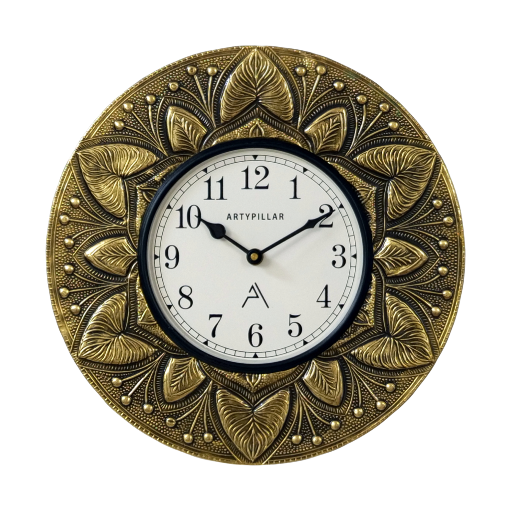 Artypillar Metal Emboss Floral Designer Round Wall Clock - 12 Inch