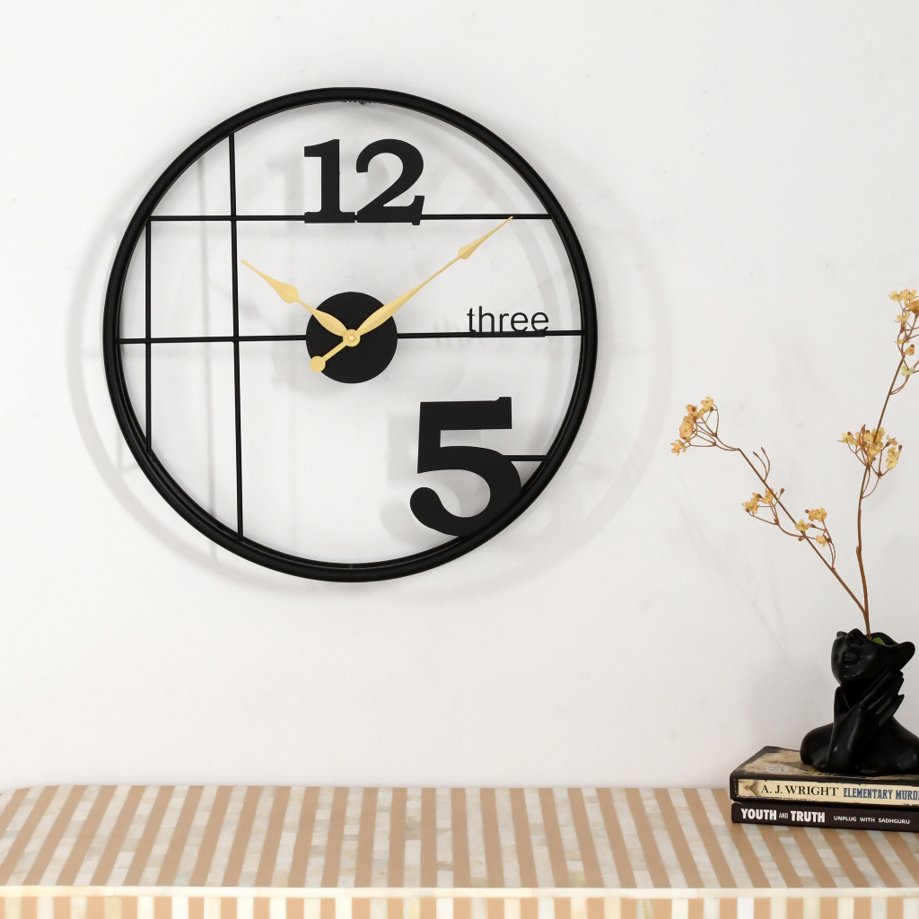 Artypillar Modern Grid Round Minimal Iron Wall Clock - 18-Inch