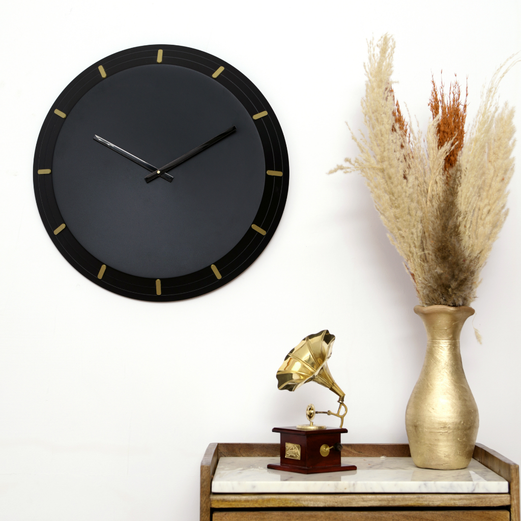 Artypillar Minimal Black Designer Wall Clock with Gold Markers - 18 Inch