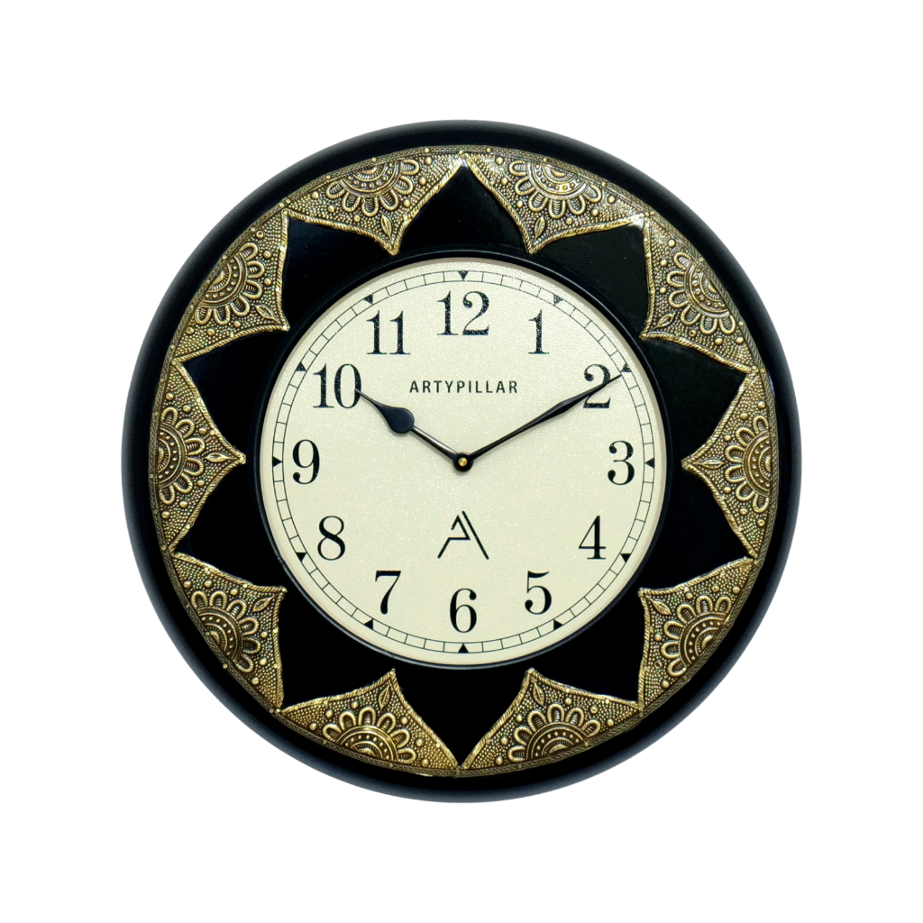 Artypillar Metal Emboss Decorative Round Wall Clock - 16 Inch
