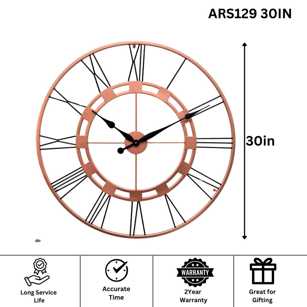 Artypillar Classic Iron Roman Skeleton Wall Clock – Copper & Black - 30 Inch