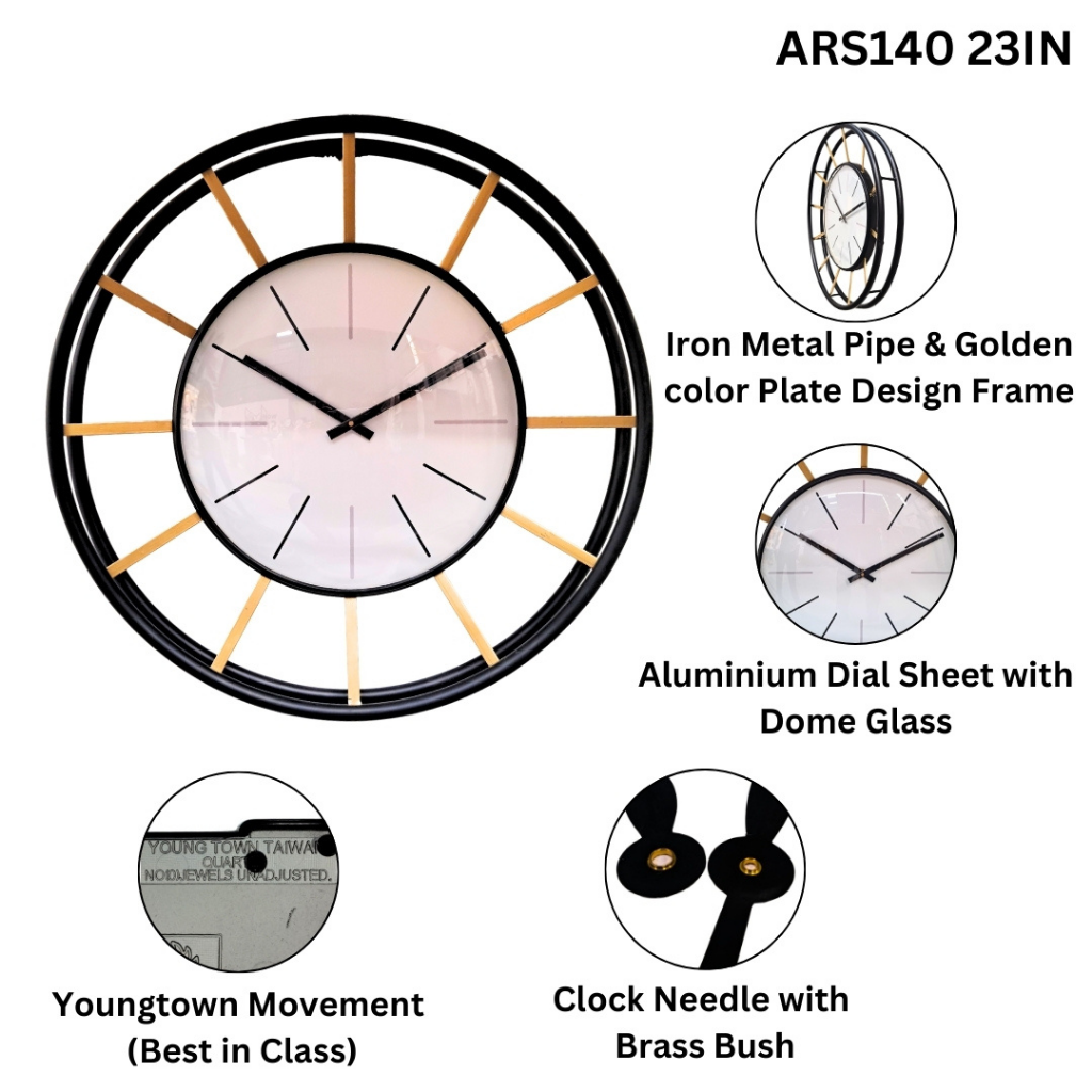 Artypillar Mid-Century Modern Black & Gold Designer Wall Clock - 24 Inch