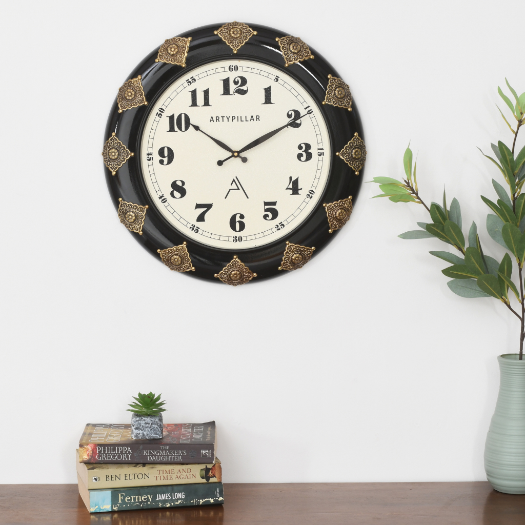 Artypillar 16-Inch Decorative Round Metal Emboss Wall Clock