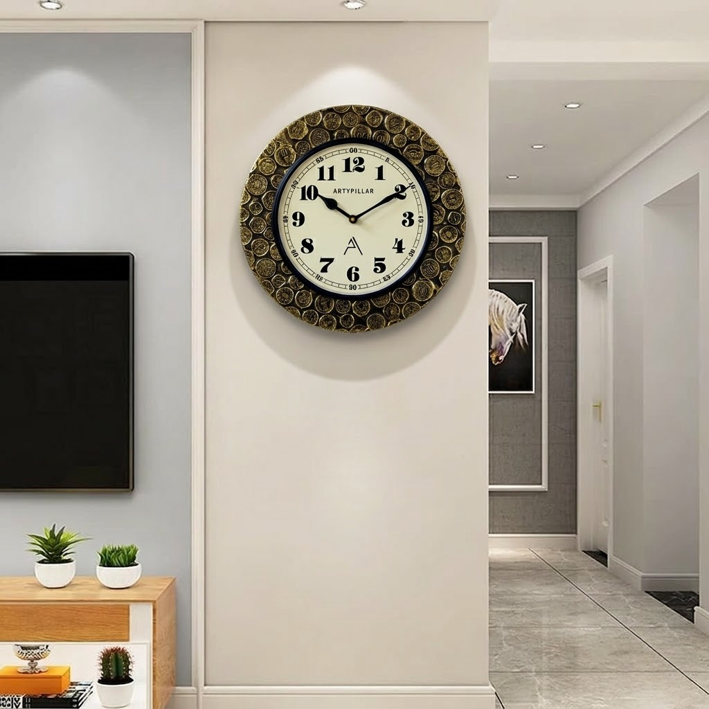 Artypillar Metal Emboss Classic Round Wall Clock - 12 Inch