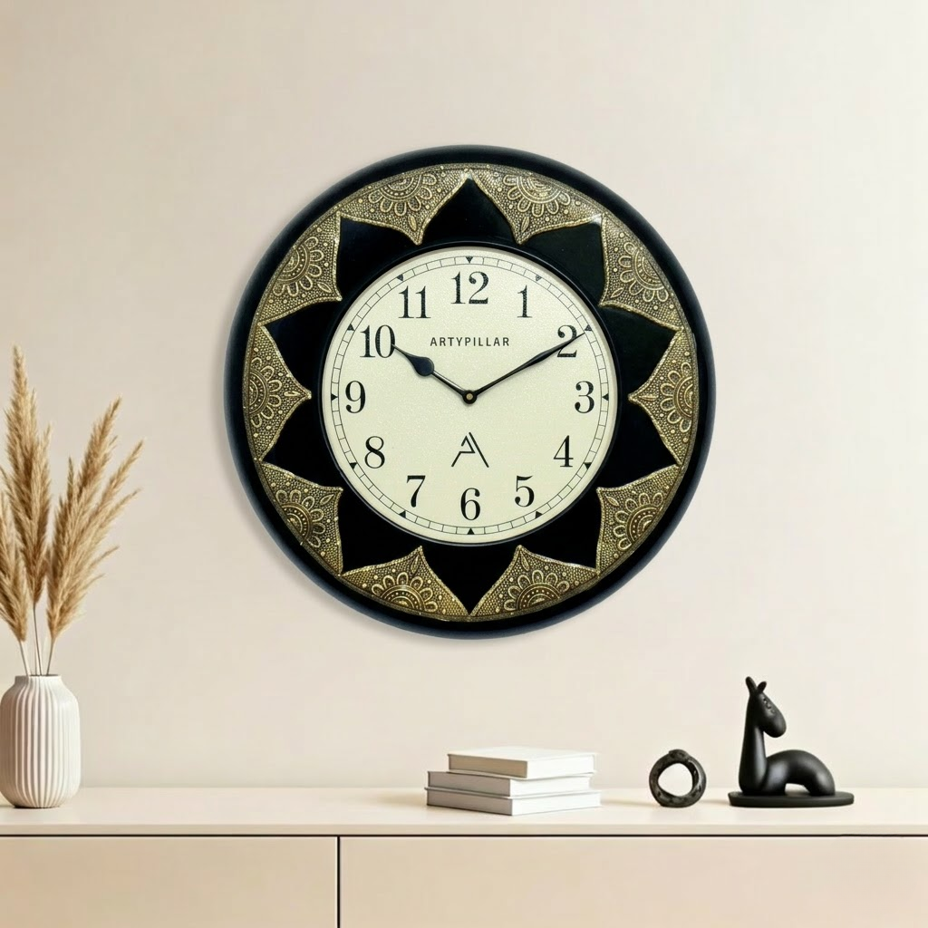 Artypillar Metal Emboss Decorative Round Wall Clock - 16 Inch
