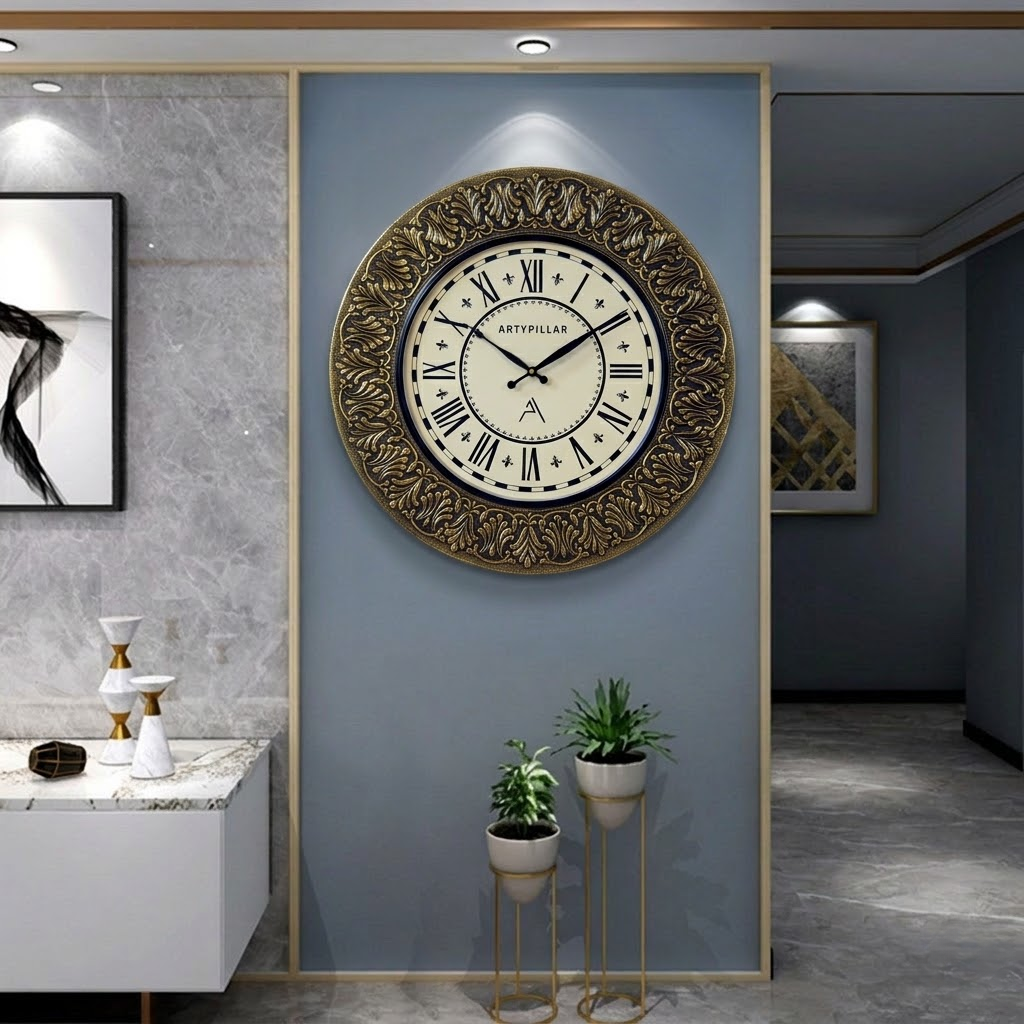 Artypillar Metal Emboss Vintage Designer Round Wall Clock - 18 Inch