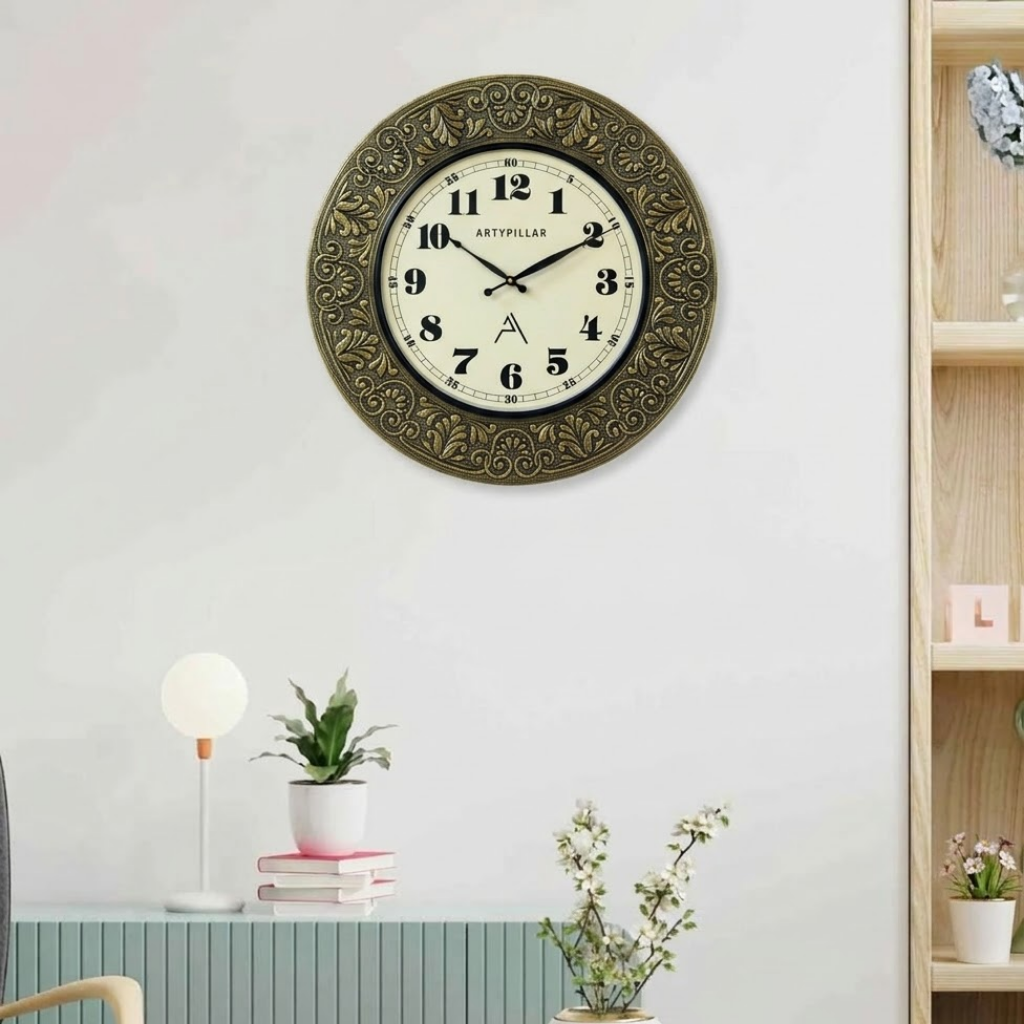 Artypillar Metal Emboss Classic Designer Round Wall Clock - 18 Inch