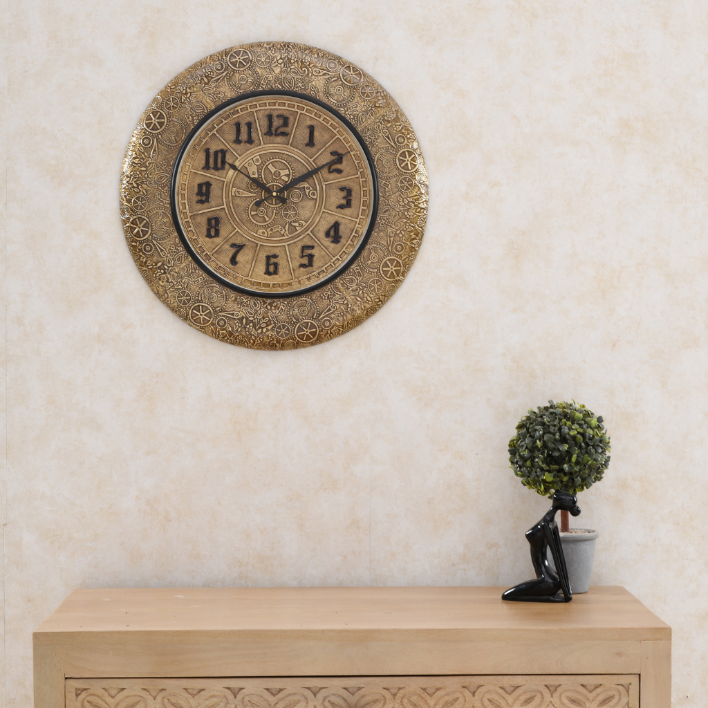 Artypillar Round Embossed Metal Wall Clock - 18-Inch