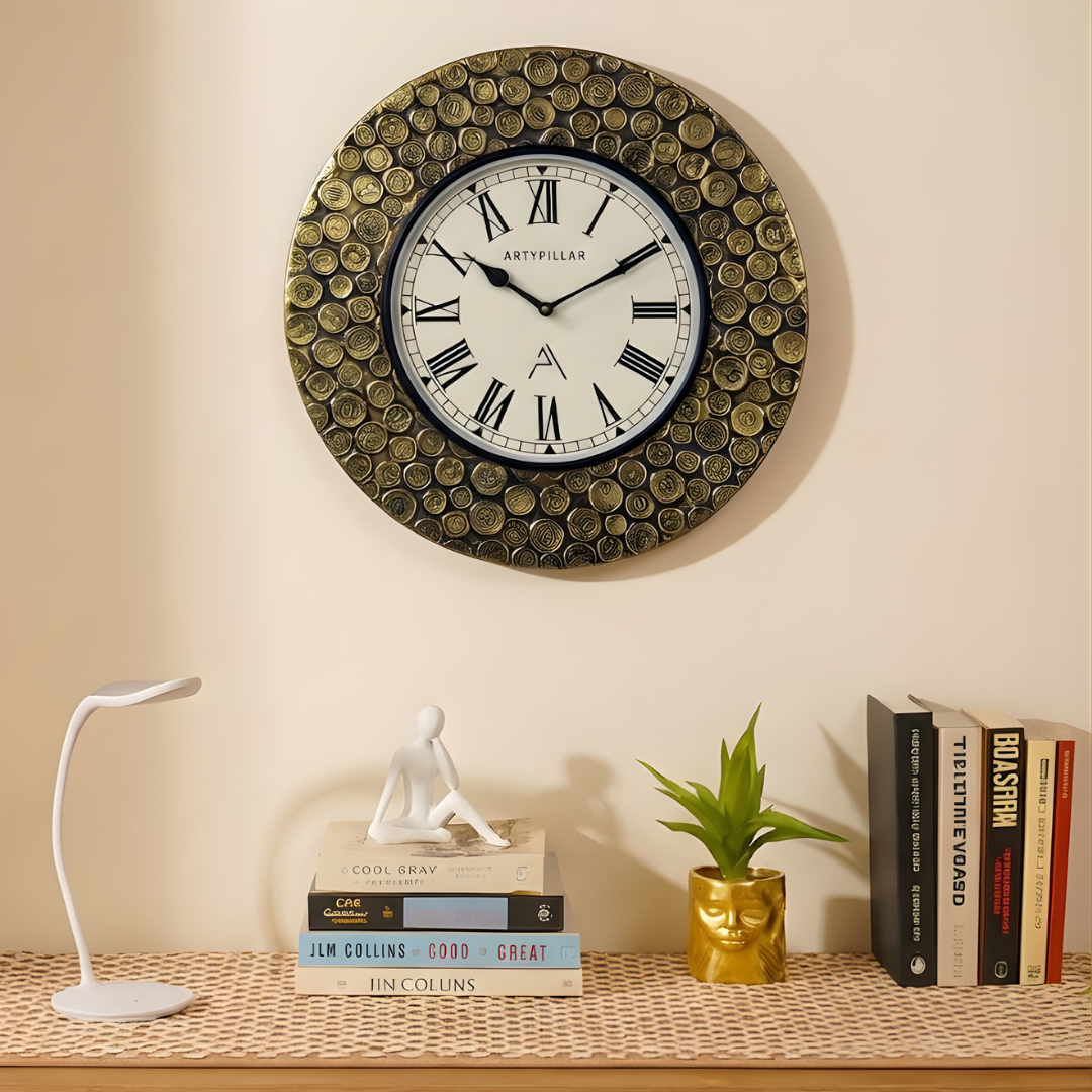 Artypillar Classic Roman Dial Metal Emboss Round Wall Clock – 16 Inch