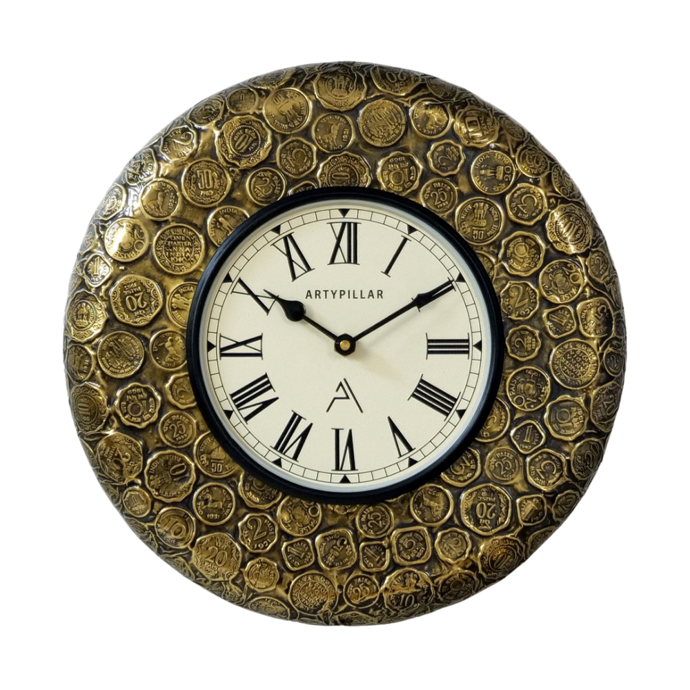 Artypillar Metal Emboss Designer Round Wall Clock - 12 Inch