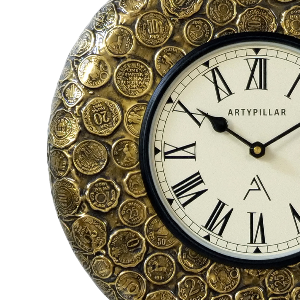 Artypillar Metal Emboss Designer Round Wall Clock - 12 Inch