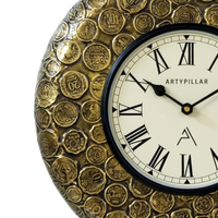 Artypillar Metal Emboss Designer Round Wall Clock - 12 Inch