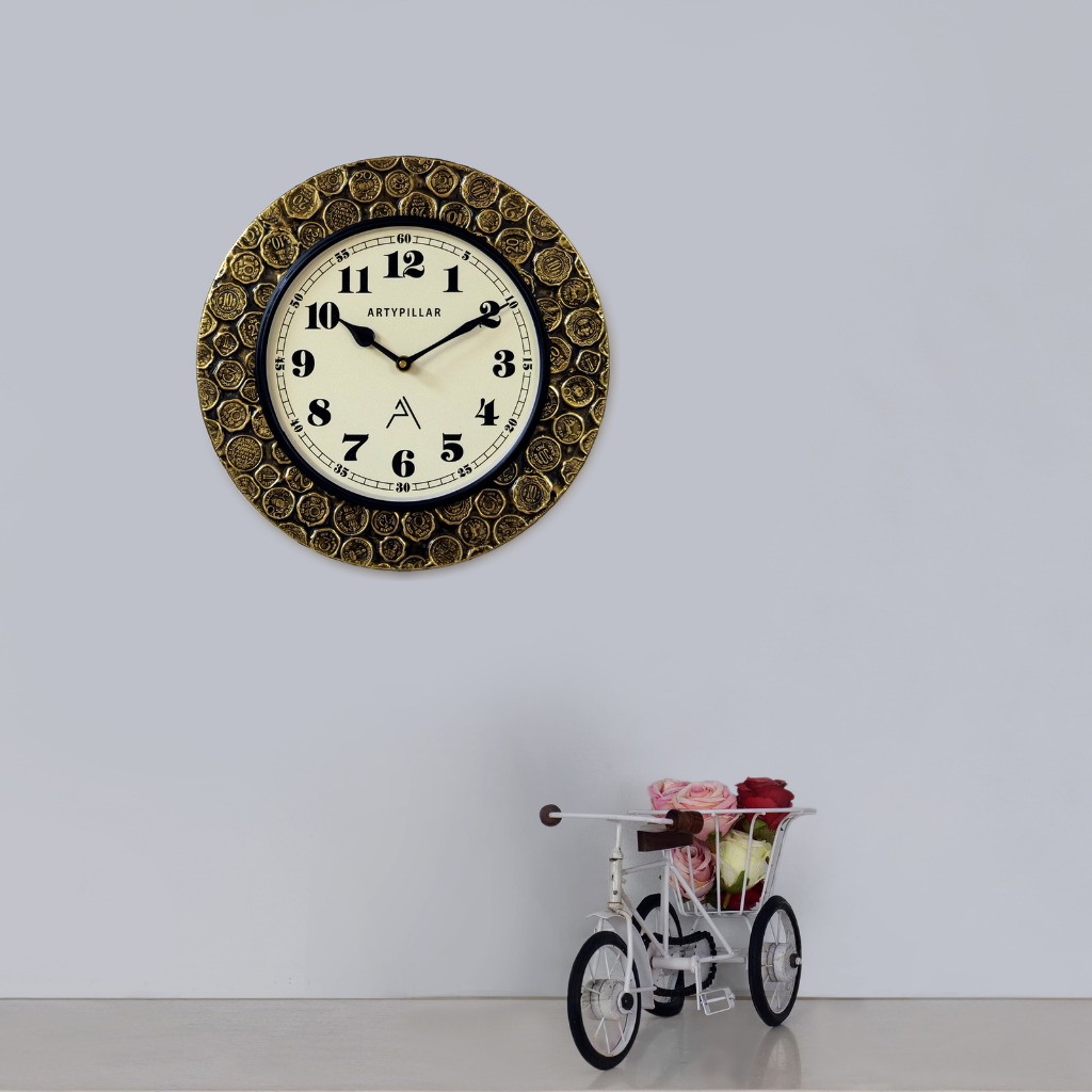Artypillar Metal Emboss Classic Round Wall Clock - 12 Inch
