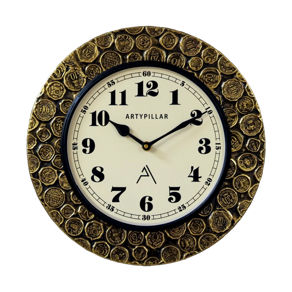 Artypillar Metal Emboss Classic Round Wall Clock - 12 Inch