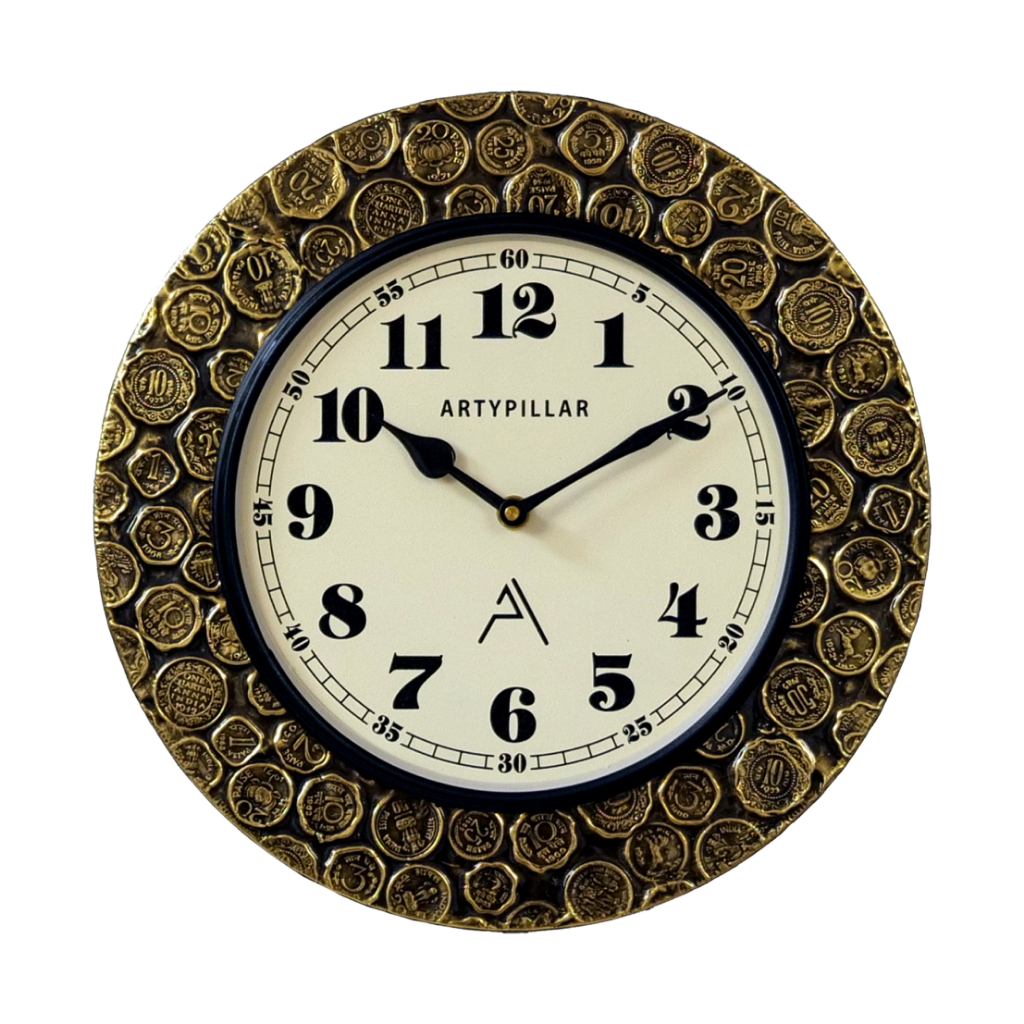 Artypillar Metal Emboss Classic Round Wall Clock - 12 Inch