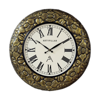 Artypillar Metal Emboss Floral Round Wall Clock - 18 Inch