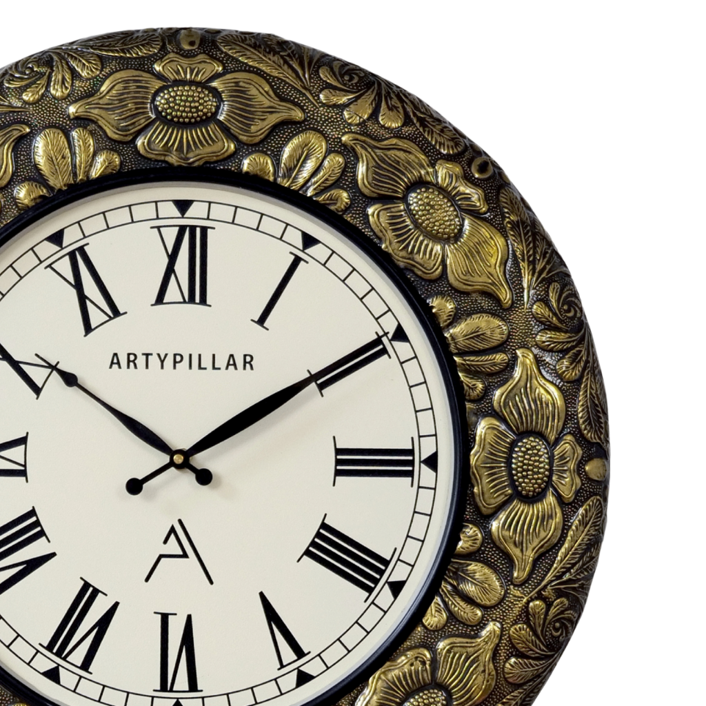 Artypillar Metal Emboss Floral Round Wall Clock - 18 Inch