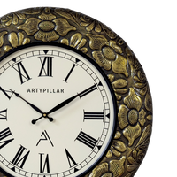 Artypillar Metal Emboss Floral Round Wall Clock - 18 Inch