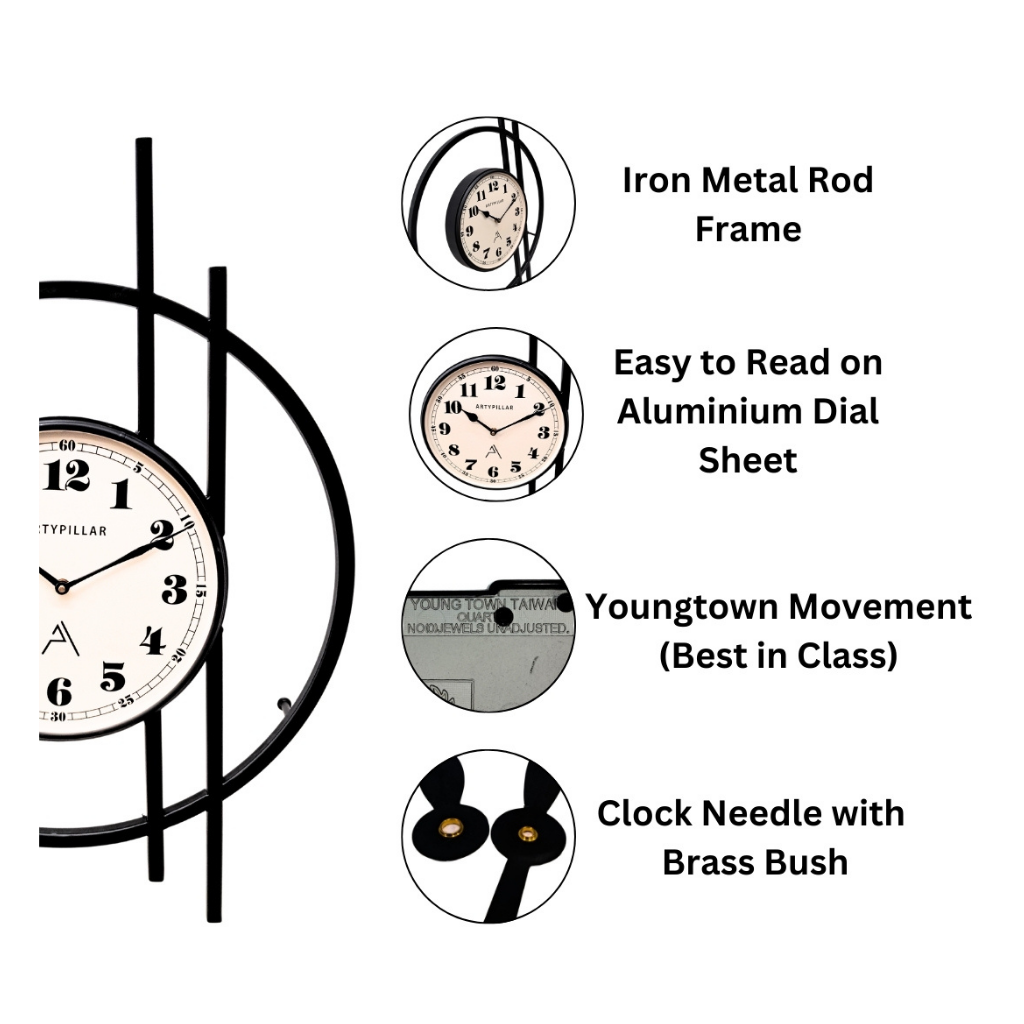 Artypillar 24-Inch Mid-Century Modern Metal Wall Clock