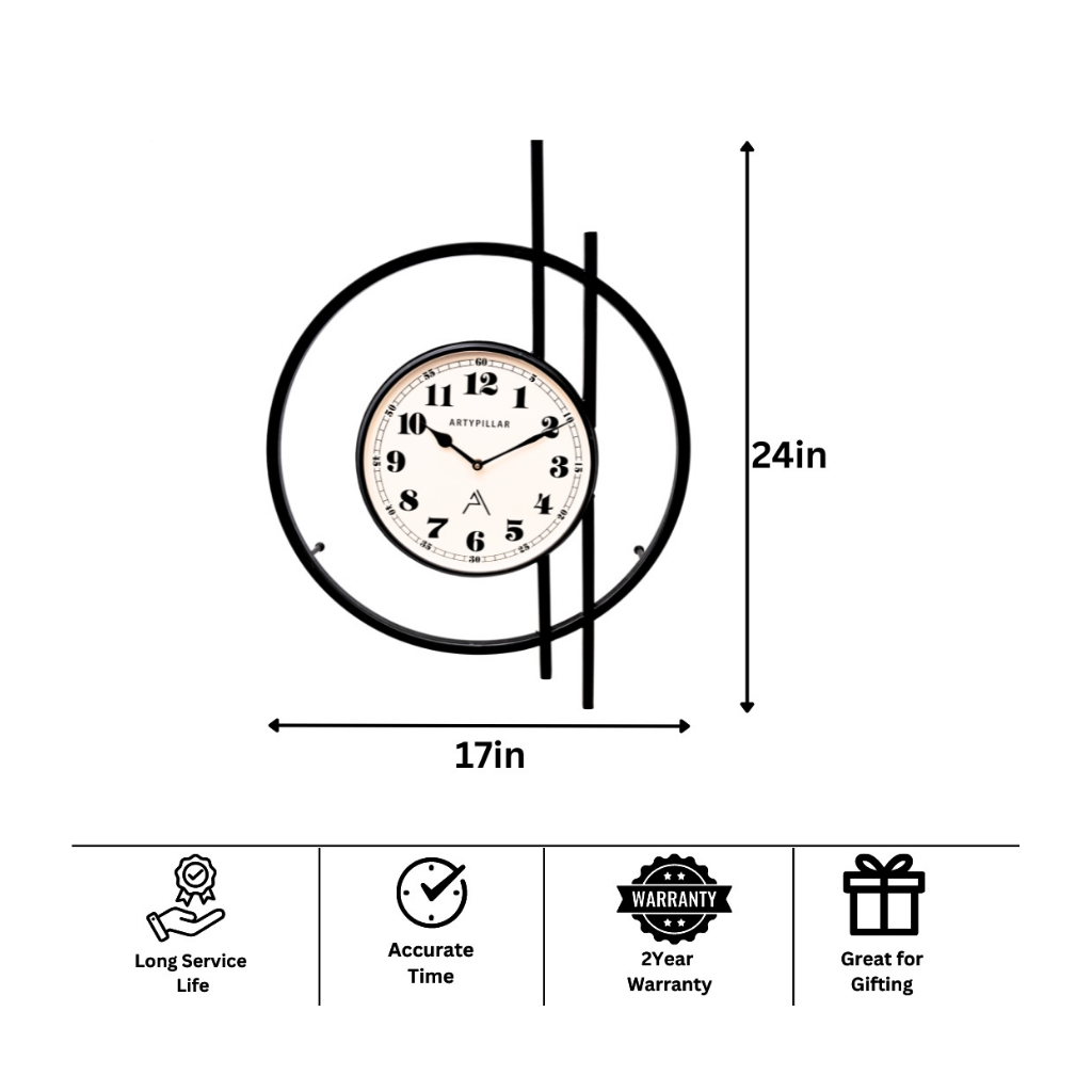 Artypillar 24-Inch Mid-Century Modern Metal Wall Clock