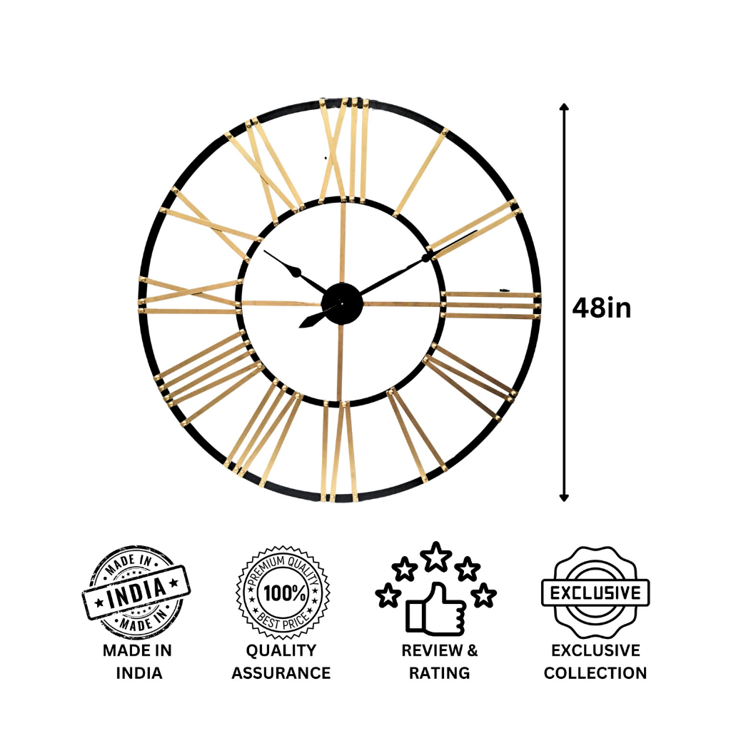 Artypillar 48-Inch Classic Iron Roman Numeral Wall Clock
