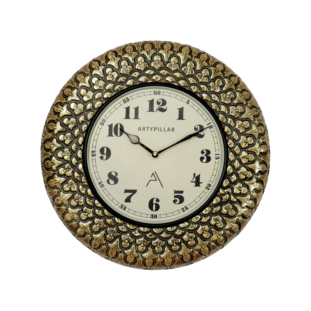 Artypillar Metal Emboss Floral Designer Round Wall Clock - 16 Inch