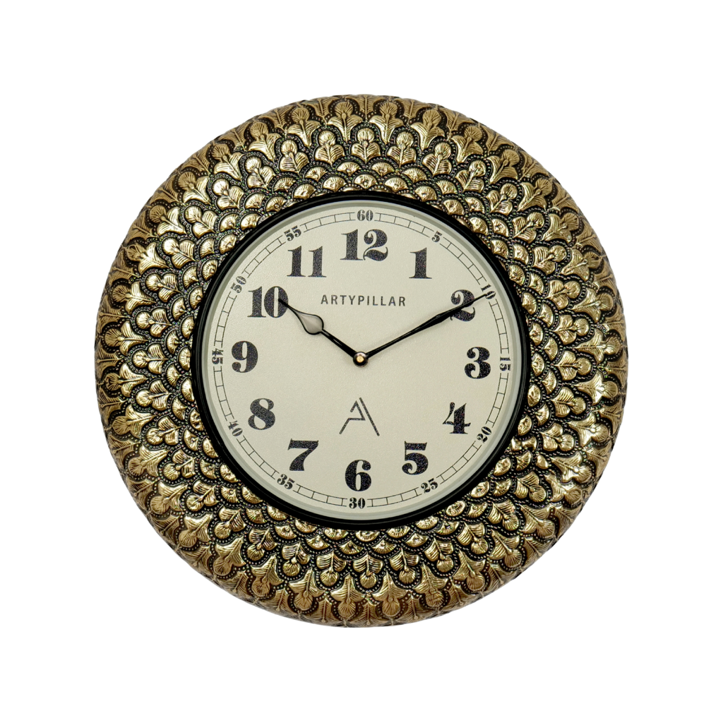 Artypillar Metal Emboss Floral Designer Round Wall Clock - 16 Inch