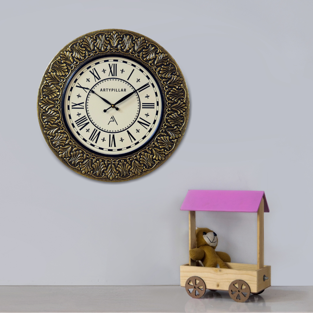 Artypillar Metal Emboss Vintage Designer Round Wall Clock - 18 Inch