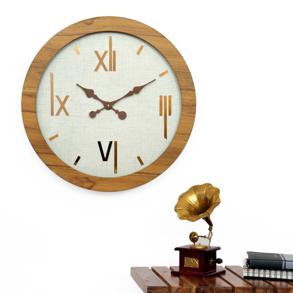 Artypillar Wooden Gold Roman Designer Round Wall Clock - 18 Inch