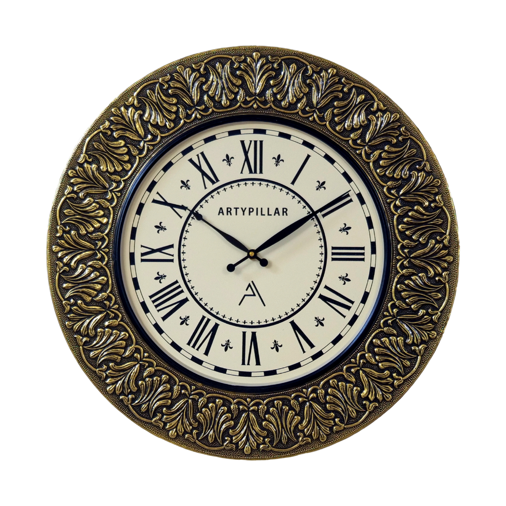 Artypillar Metal Emboss Vintage Designer Round Wall Clock - 18 Inch