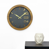 Artypillar Wooden Black & Gold Modern Designer Round Wall Clock - 16 Inch