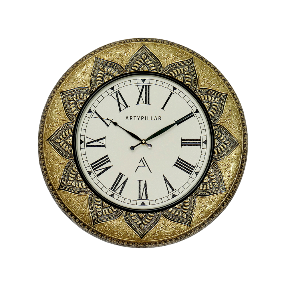 Artypillar Metal Emboss Floral Designer Round Wall Clock - 18 Inch