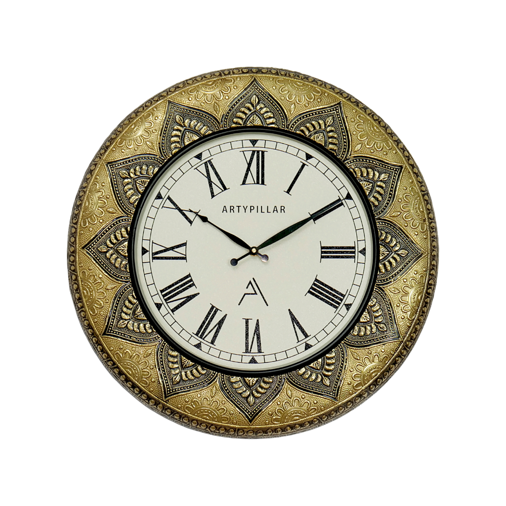 Artypillar Metal Emboss Floral Designer Round Wall Clock - 18 Inch