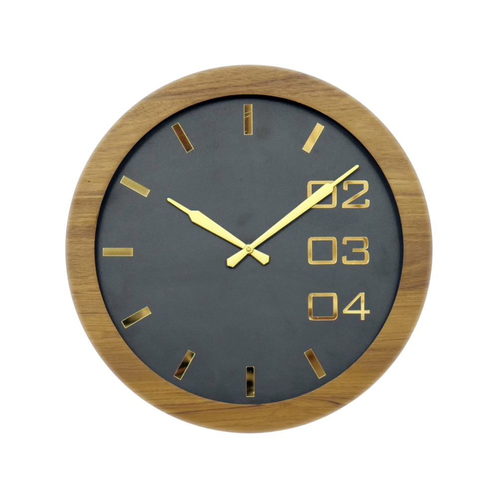 Artypillar Wooden Black & Gold Modern Designer Round Wall Clock - 16 Inch