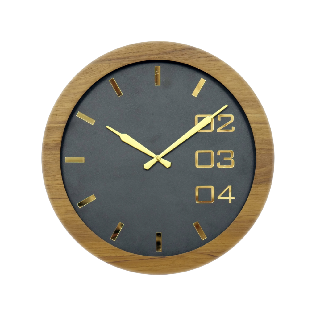 Artypillar Wooden Black & Gold Modern Designer Round Wall Clock - 16 Inch