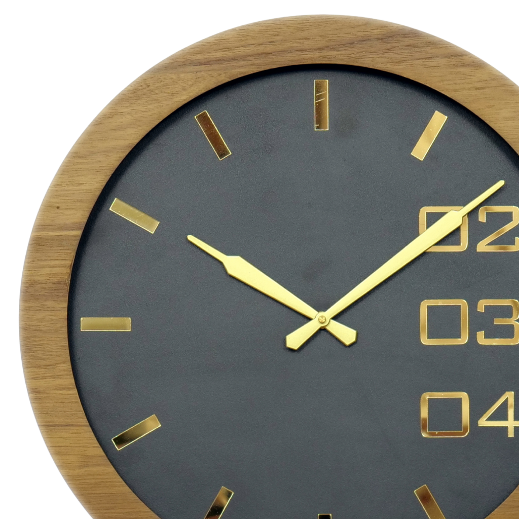 Artypillar Wooden Black & Gold Modern Designer Round Wall Clock - 16 Inch
