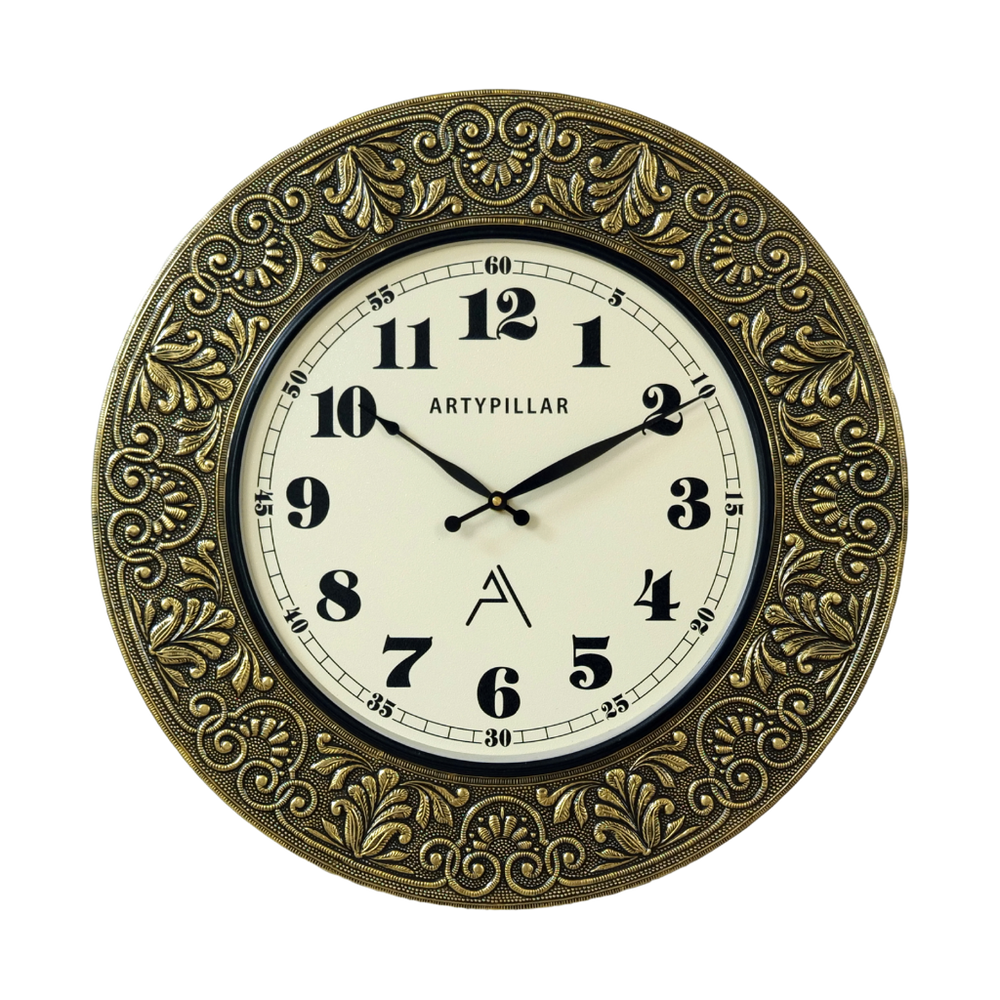 Artypillar Metal Emboss Classic Designer Round Wall Clock - 18 Inch