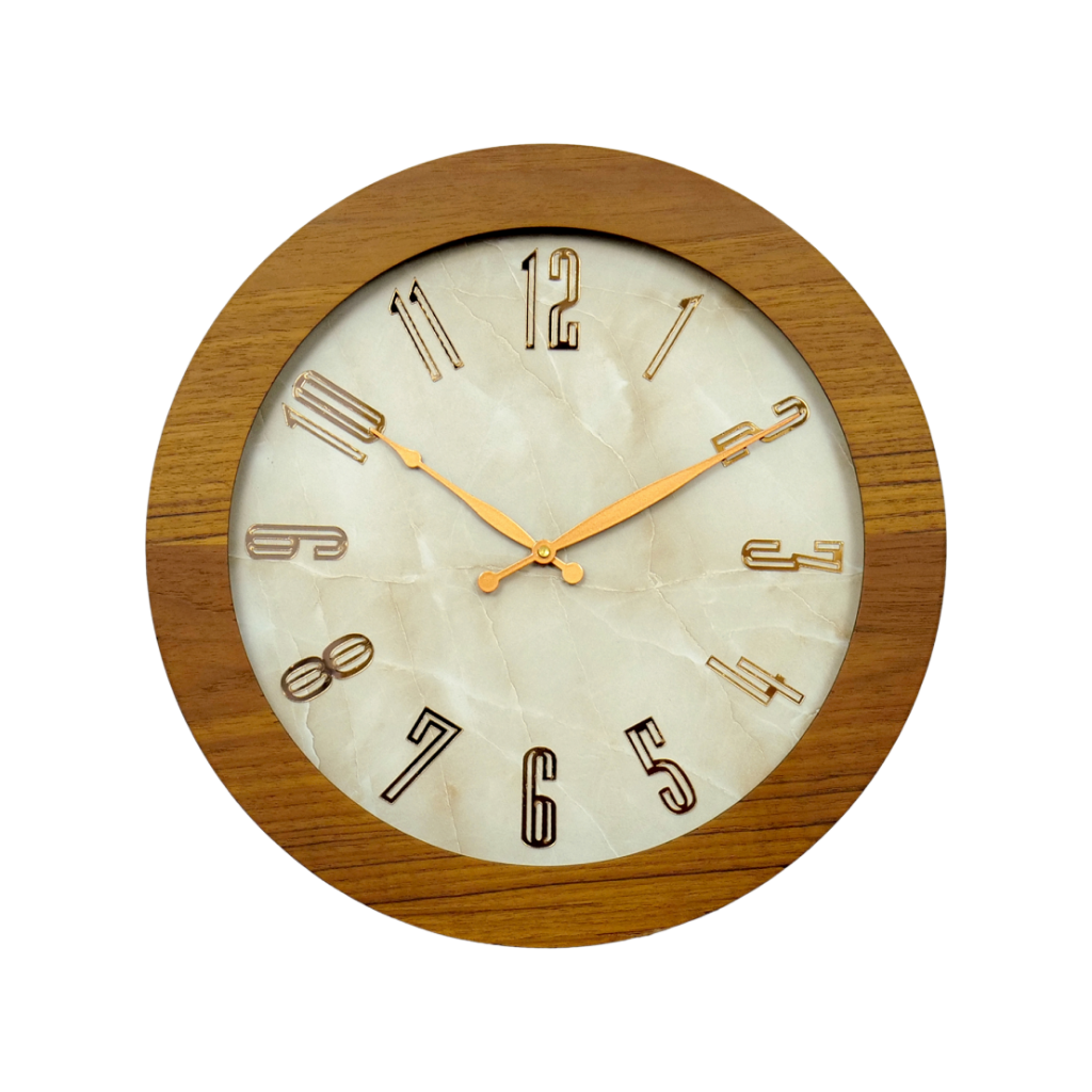 Artypillar Wooden Marble Dial Designer Round Wall Clock - 14 Inch