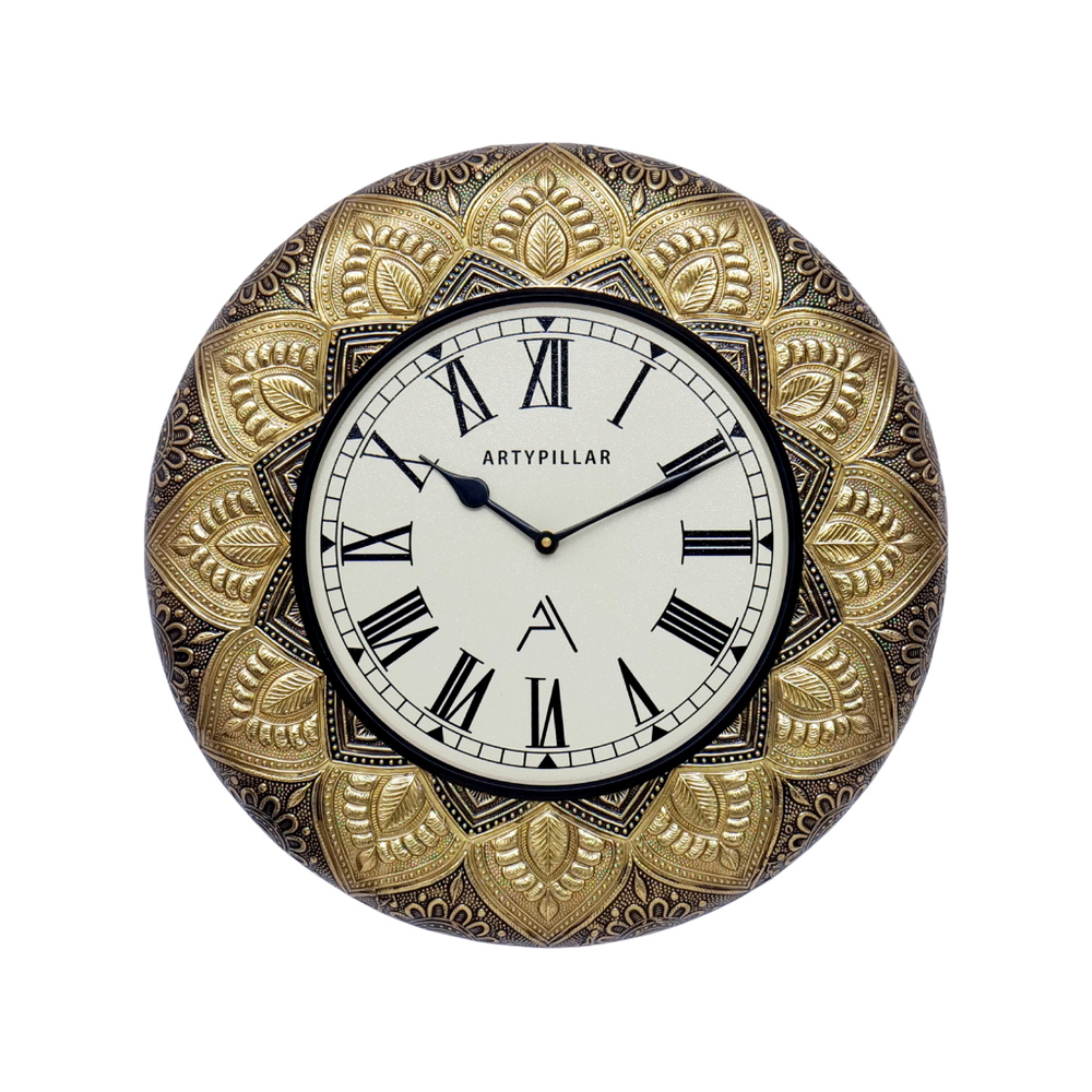 Artypillar Metal Emboss Floral Designer Round Wall Clock - 16 Inch
