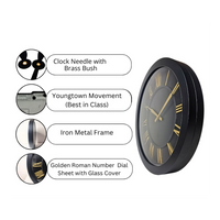 Artypillar Black & Gold Roman Modern Designer Wall Clock - 16 Inch