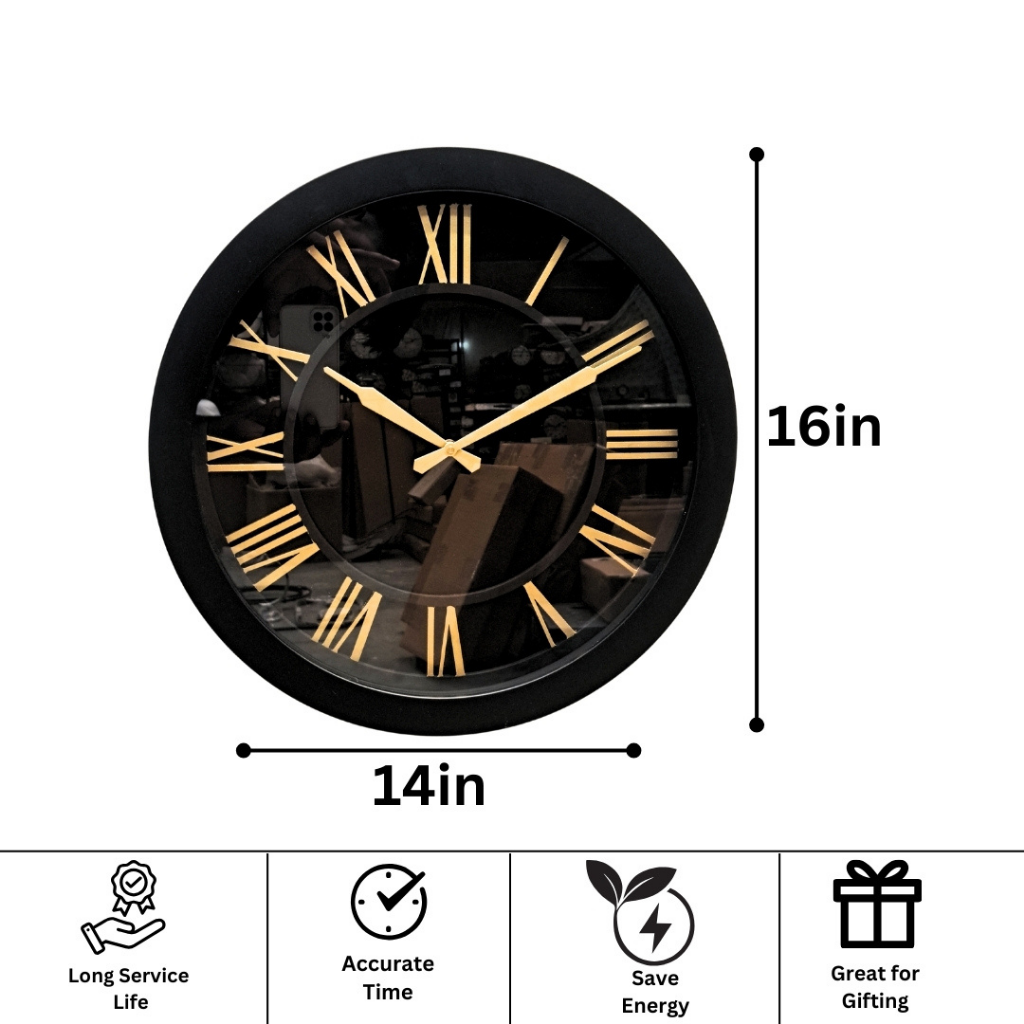 Artypillar Black & Gold Roman Modern Designer Wall Clock - 16 Inch