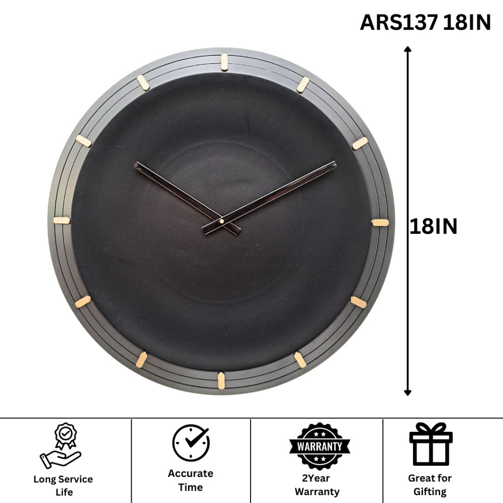 Artypillar Minimal Black Designer Wall Clock with Gold Markers - 18 Inch