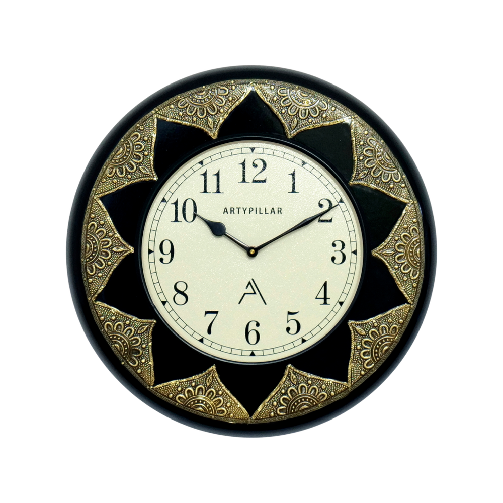 Artypillar Metal Emboss Decorative Round Wall Clock - 16 Inch